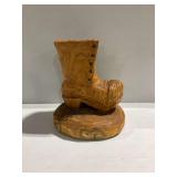 Hand Carved Wooden Boot Sculpture