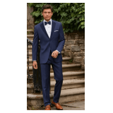 Eric Slim-Fit Stretch 1-Button Notch Tuxedo Coat with Satin Lapel - Style: 4801C-37LX Color: Navy Sizes: Assorted