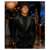 Velvet 1 Button Satin Peak – Tonal Black Dot - Styles: E2DF151-L / E2DF151-RX / E2DF151-S Color: Black