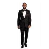 Velvet 1 Button Satin Peak – Black Paisley - Styles: E2PF151-L / E2PF151-R / E2PF151-S Color: Black
