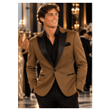 Velvet 1 Button Satin Peak – Gold Texture - Style: E2TF151-14S Color: Gold