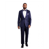 Velvet 1 Button Satin Shawl – Navy Texture - Style: E2TF131-37L Color: Navy