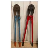 Two Bolt Cutters, 36-Inch Length, Blue and Red Handles