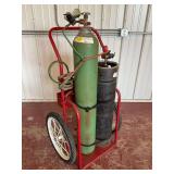 Oxygen and Acetylene Gas Cylinder Cart with Regulators, Hoses, and Torch