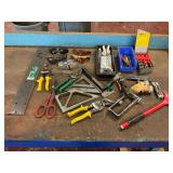 Hand Tools, Squares, Snips, Drill Bits, and Safety Glasses Lot