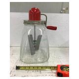 Vintage manual hand crank glass butter churn