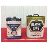 1 1/2 and 2 gallon empty cans of lubricant and