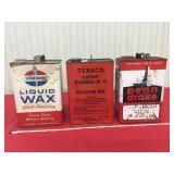 Unopened liquid wax vintage tin and two empty