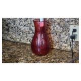 Red Glass Vase with Etched Design