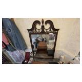 Wood Framed Mirror With Ornate Crest