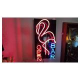 Flamingo Open Bar Neon Sign on Black Backing