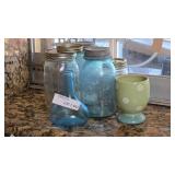 Glass Jars and Green Cup Set