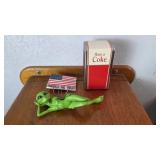 American Flag Hook, Alien Figurine, Coke Dispenser