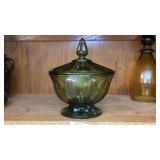 Green Pressed Glass Covered Dish