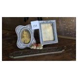 Two Vintage Metal Photo Frames & Bronze Plaque