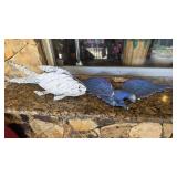 Steel Fish and Aluminum Eagle Sculptures