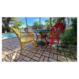 Colorful Metal Patio Set with Faux Stone Table