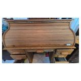 Oak Roll-Top Desk With Multiple Drawers