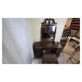 Wood Vanity with Mirror and Stool