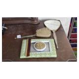 Vanity Set with Cracked Mirror and Accessories