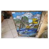 Stained Glass Panel With Tropical Scene