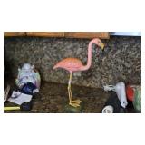 Metal Flamingo Sculpture With Base