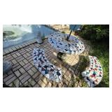 Mosaic Concrete Table, Benches, Bird Bath