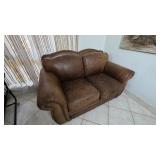 Brown Leather Loveseat With Rolled Arms