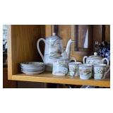Japanese Hand-Painted Tea Set with Markings