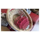 Wicker Basket, Red Organizer, Wooden Box