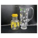 Glass Pitcher and Lemon-Design Jar Set