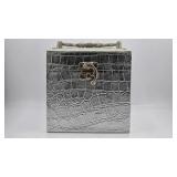 Silver Croc-Embossed Jewelry Box
