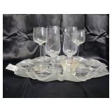 Bohemia Glassware Set with Etched Tray