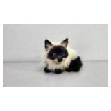 Small Faux Fur Cat Figurine with Blue Eyes