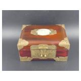 Wooden Box with Brass and Jade Inlay
