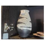 Raku Pottery Vase Signed LR