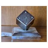 Metal Dice Sculpture on Square Base