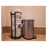 Metal Trash Bin and Toilet Roll Holder Set