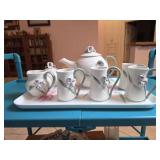Floral Ceramic Tea Set With Six Mugs