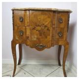 Marble-Top Wooden Chest with Inlay