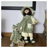 Porcelain Doll With Teddy Bear Set