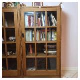 Oak Glass-Front Bookcase Cabinet