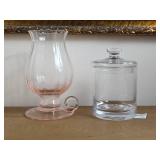 Glass Vase with Handle and Lidded Jar Set