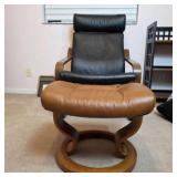 Modern Chair and Ottoman with Leather