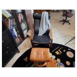 Leather Chair with Ottoman and Wood Frame