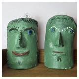 Green Hand-Painted Ceramic Faces