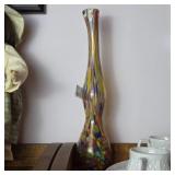 Multicolor Art Glass Vase with Tall Neck