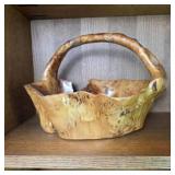 Carved Wood Basket with Natural Finish