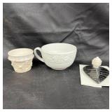 Italian Ceramic Cups and Stone Figurine