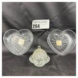 Glass Heart-Shaped Dishes and Lidded Bowl